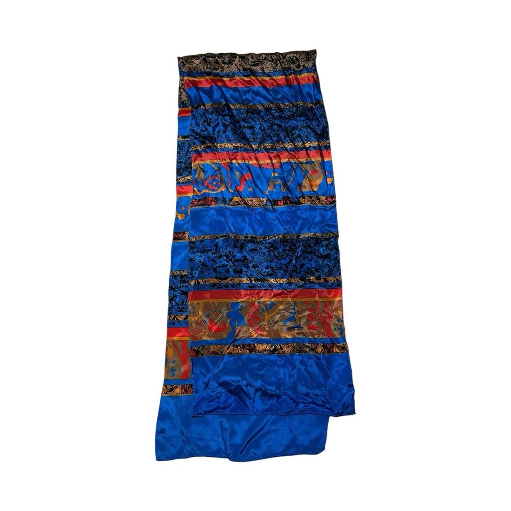Blue Scarf 51" x 10" Rectangular Scarve Silk Orange